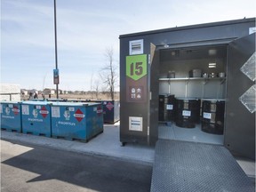 Containers are ready to accept various types of homeowners' recyclable waste at one of the region's Ecocentres located in Vaudreuil-Dorion.