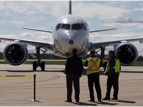 Bombardier's C-S100 taxis in after its maiden test flight in 2013.