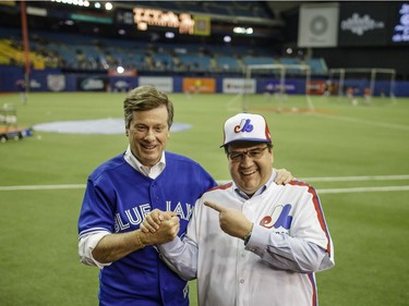 MLB, Baseball,

MONTREAL, QUE.: APRIL 2, 2016 -- Montreal Mayor Denis Coderre, right, and Toronto Mayor John Tory, left, shake hands as they pose for a photo before the second exhibition match between the Toronto Blue Jays and the Boston Red Sox at the Olympic Stadium in Montreal on Saturday, April 2, 2016. (Dario Ayala / Montreal Gazette)

Time taken 11h22
Dario Ayala, Montreal Gazette