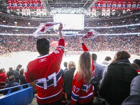 Canadiens fans wave towels prior before Game 1 of the first round NHL playoff series against the New York Rangers at the Bell Centre in Montreal on April 12, 2017.