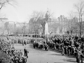 Montreal Remembrance Day ceremony in Dominion Square (now known as Place du Canada), Nov. 11, 1937.