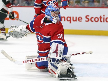 Montreal Canadiens goalie Charlie Lindgren looks back as shot by Arizona Coyotes tobias Rieder gets past him for a goal during second period of National Hockey League game in Montreal Thursday November 16, 2017.
