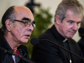 Jean-Louis Fontaine and Archbishop Christian Lépine were among those discussing intercultural harmony at the Grand Séminaire on Friday, Nov. 17, 2017.