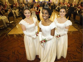 Claudia Holzner, left, Devon Ellis-Durity and Christina Popescu were among the debutantes at the 2017 Viennese Ball, held at the Marriott Château Champlain on Nov. 18. Up until a few years ago, at least six annual debutante balls were held in Montreal. Now, there are only two.