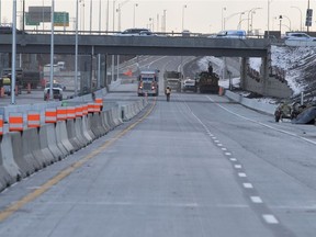 Crews work on the new Highway 20 west leg of the Turcot Interchange project in Montreal in 2017.