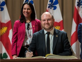 Newly-elected Mayor Valerie Plante announced Craig Sauve to the Executive Committee at Montreal City Hall on Monday, November 20, 2017. (Dave Sidaway / MONTREAL GAZETTE)