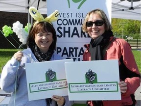 Debra Louise Barry (left) and Alice Reed of Literacy Unlimited during the West Island Community Shares Walk held in 2011.