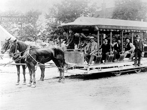 Horse-drawn tramway on St. Denis St. ca. 1877.
