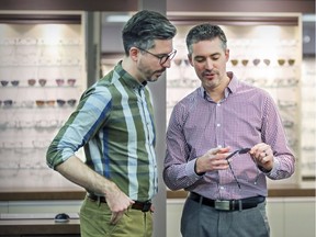 Opticians Steffan (left) and Shawn Donnelly at their family's practice Optique Donnelly in Pointe-Claire on Tuesday.