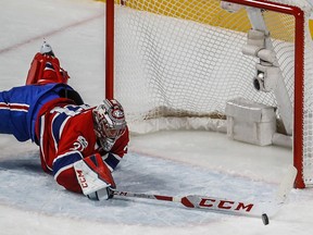 Montreal Canadiens goalie Carey Price directed an errant puck away from the net during third period action against the Ottawa Senators at the Bell Centre in Montreal, on Wednesday, Nov. 29, 2017.