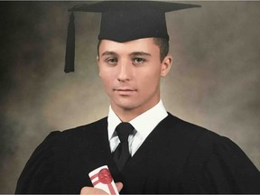 Tristan Morrissette-Perkins in a 2017 graduation photo for John Rennie High School.