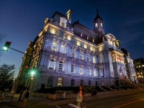 Montreal's City Hall seen at dusk in the Old Montreal area of the city Monday September 25, 2017.
