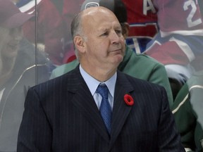 Canadiens head coach Claude Julien watches during the third period  against the Minnesota Wild on Thursday, Nov. 2, 2017, in St. Paul.