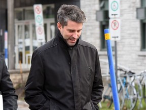 André Boisclair exits police station in Quebec City on Nov. 9, 2017.