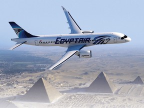 A Bombardier CS300 C Serie jet in EgyptAir livery.