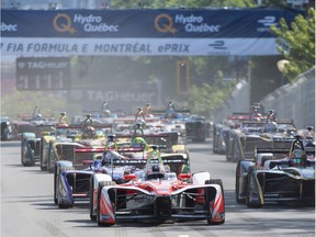 Drivers take their start at the Montreal Formula ePrix electric car race Sunday, July 30, 2017 in Montreal.