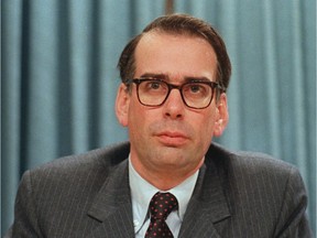 Michael Pitfield attends a news conference in Ottawa in 1982. The former senator and clerk of the Privy Council, who died in Montreal last month at the age of 80, "was instrumental in the nation building that led to the Canada we know today," Peter Harder says.