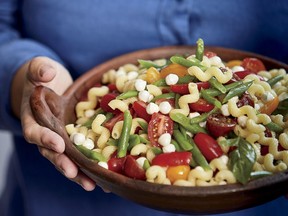 This make-ahead pasta salad is coloured for holiday parties. It's from Lidia Bastianich's latest cookbook.