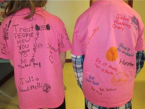 Students across the Lester B. Pearson School Board territory mark Pink Shirt Day in February, wearing pink to symbolize their stand against bullying. (Photo courtesy LBPSB)