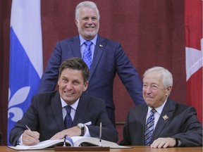 Pierre Moreau is sworn in as Minister of Natural Resources of the new Liberal cabinet at the National Assembly in Quebec City in October 2017.