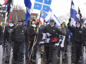 The far-right group Storm Alliance, demonstrating here in Quebec City in November 2017, are organizing a protest at Roxham Rd. on Saturday.