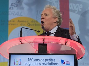 Former Quebec premier Jean Charest speaks at the 150th anniversary celebrations of the Quebec Liberal Party Saturday, November 25, 2017 in Quebec City.