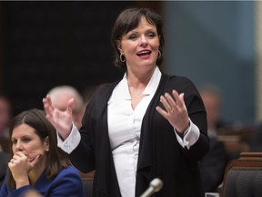 Public Health Minister Lucie Charlebois responds to Opposition questions about cannabis during question period on Nov. 21, 2017 at the legislature in Quebec City.