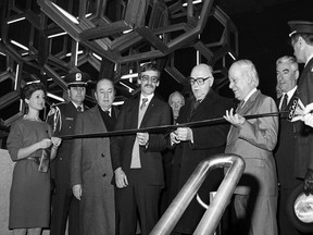 Mayor Jean Drapeau, shown with Premier René Lévesque at the opening of the Namur métro station in 1984, stayed neutral on sovereignty, in part to avoid antagonizing either side of the debate.