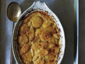 Cheese-topped parsnips make a warming casserole, flavoured with shallots, garlic and thyme.