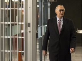 Former Montreal mayor Gérald Tremblay at the Montreal courthouse in May 2017 during the Faubourg Contrecoeur fraud trial.