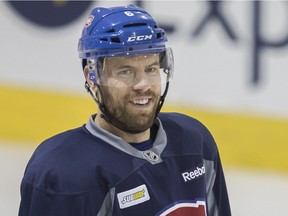 Canadiens defenceman Shea Weber smiles during practice at the Bell Sports Complex in Brossard on Oct. 25, 2016.