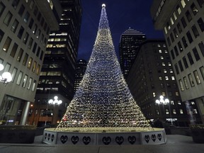 The Christmas tree at Place Ville Marie is pictured on Nov. 8, 2017.