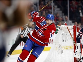 Canadiens left-winger Alex Galchenyuk rounds the net during NHL game against the Columbus Blue Jackets at the Bell Centre in Montreal on Nov. 14, 2017.