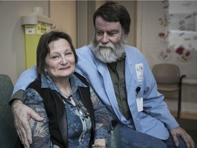 Deborah Walters and her husband, Luc Bouchard, are seen at the Jewish General Hospital on Dec. 19, 2017.