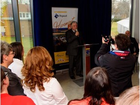Mayor Hans Gruenwald Jr. speaks during the inauguration of the new Rigaud town hall last Thursday.