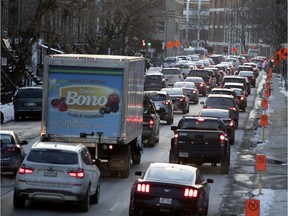 Traffic jam on St-Antoine St. on Dec. 11, 2017