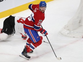 Canadiens defenceman Jeff Petry, who has matched his career high with eight goals this season, battles the New Jersey Devils on Dec. 14, 2017.