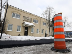 Construction cone marks fresh asphalt in front of the Ahl-Ill Bait mosque, which was at the centre of a controversial report from TVA.