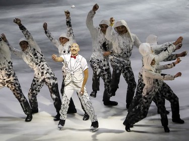 A skating juggler does his routine during the debut of Cirque du Soleil's latest production Crystal at the Bell Centre in Montreal Wednesday Dec. 20, 2017.