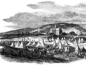 An encampment for those left homeless by Montreal's Great Fire of 1852.