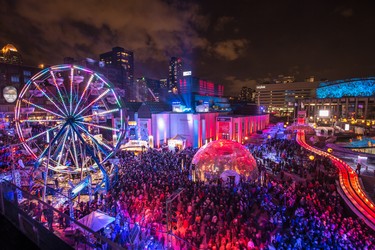Place des Festival is transformed during Montréal en Lumière.