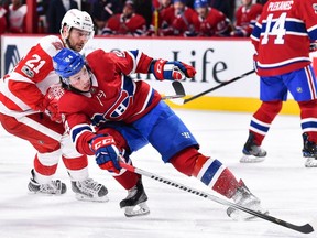 Canadiens' Charles skates against Tomas Tatar of the Detroit Red Wings at the Bell Centre on Saturday, Dec. 2, 2017.