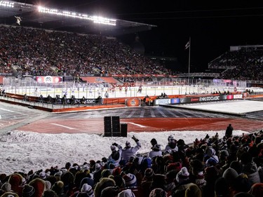 General view of the Ottawa Senators playing against the Montreal Canadiens during the of the 2017 NHL100 Classic at Lansdowne Park on Saturday, Dec. 16, 2017, in Ottawa.