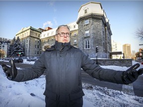 “We have waiting lists that have no end. We don’t know where to place people,” says Maison du Père president François Boissy, outside the Jacques-Viger hospital complex. A proposed project for the vacant site would include housing for men from Boissy's shelter who are 55 or older.