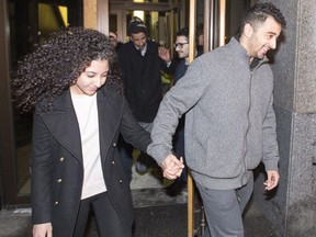 Sabrine Djermane and El Mahdi Jamali leave the courthouse after being acquitted of terror related charges Tuesday, December 19, 2017 in Montreal.THE CANADIAN PRESS/Ryan Remiorz ORG XMIT: RYR105