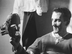Jacques Plante with his mask, which he first wore on Nov. 1, 1959: Thanks to innovations by chemists, today's goalie masks are much improved.