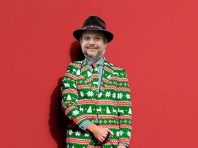 A composite rendering of Benoit Dorais in a Christmas Party Suit. The head of Montreal's executive committee says he'll wear one to the last meeting of the year to raise funds for the Mission Bon Acceuil