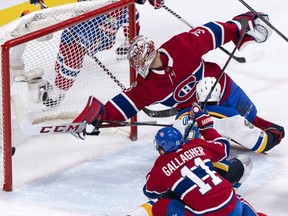 Canadiens goalie Carey Price can't recover fast enough to prevent a goal by Blues' Scottie Upshall (9) during second period Tuesday night at the Bell Centre.