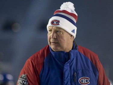 Canadiens head coach Claude Julien skates during an outdoor practice on Friday, Dec. 15, 2017, in Ottawa.