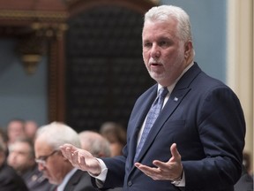Quebec Premier Philippe Couillard during question period Dec. 5, 2017, at the legislature in Quebec City.